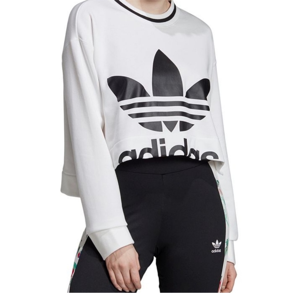 Adidas Bellista Crop White Sweatshirt with Black Trefoil